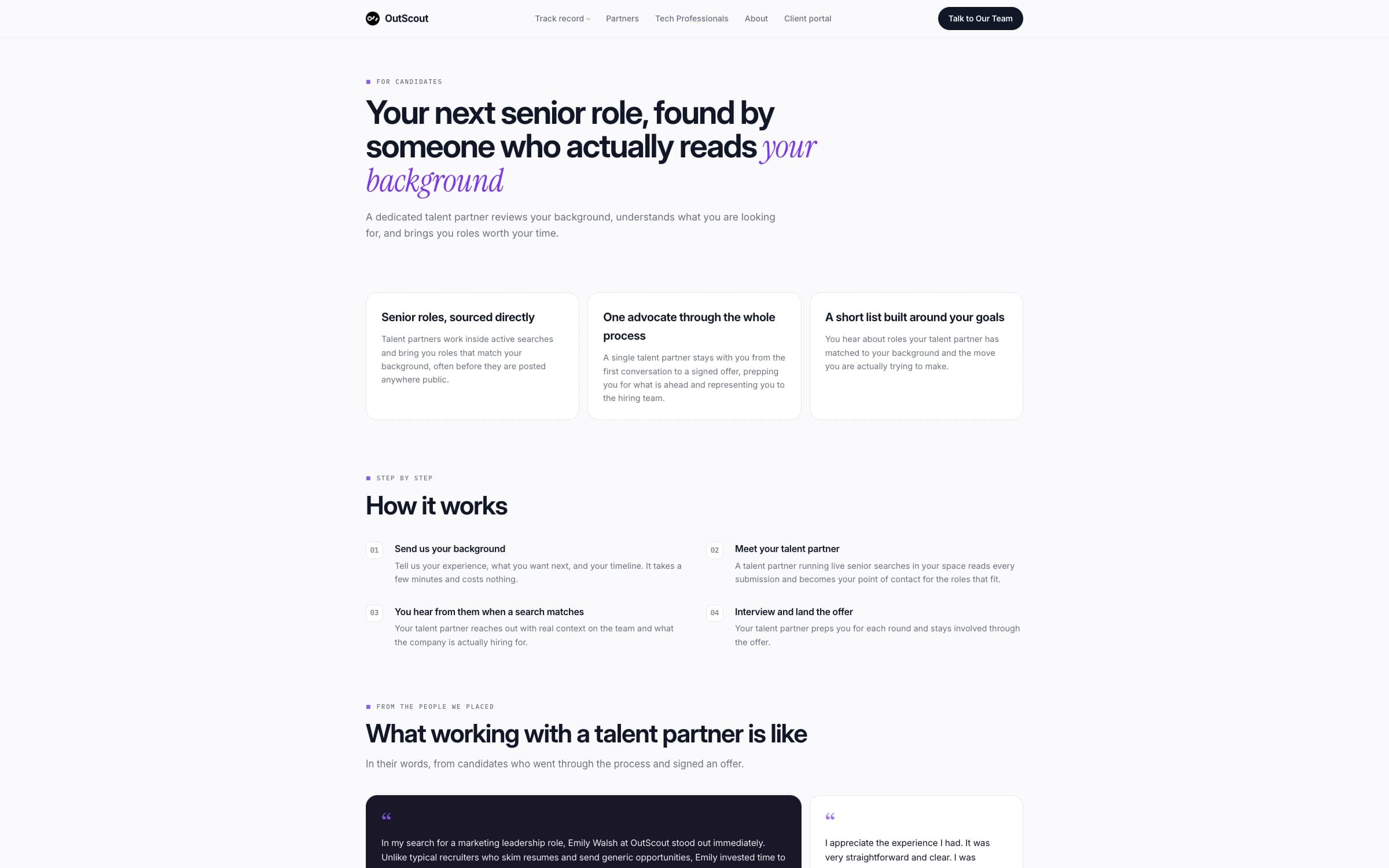 OutScout tech professionals talent-network page